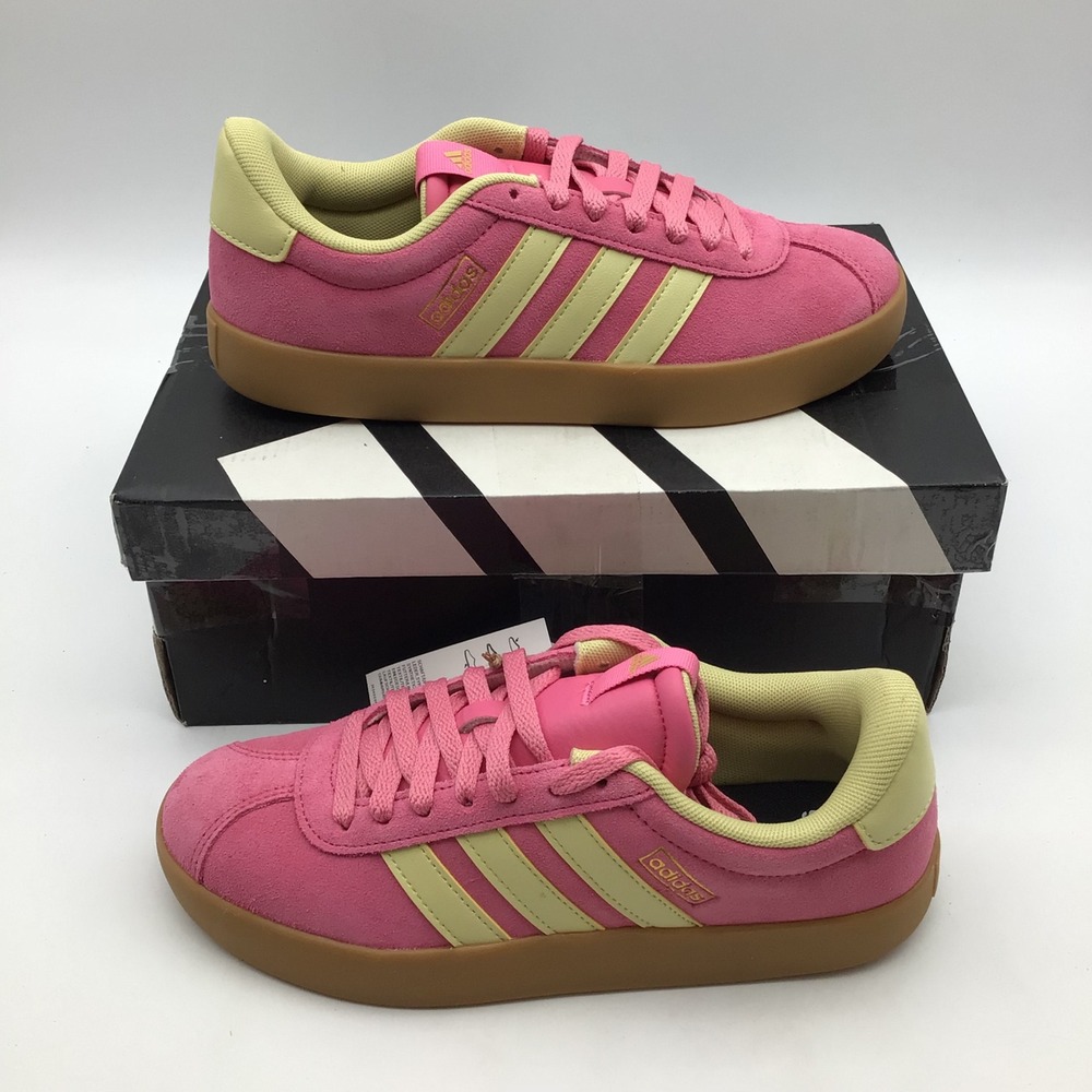 Adidas VL Court 3.0 Pink Yellow Gum Suede Sneakers JR8647 Womens Size 7.5 NEW